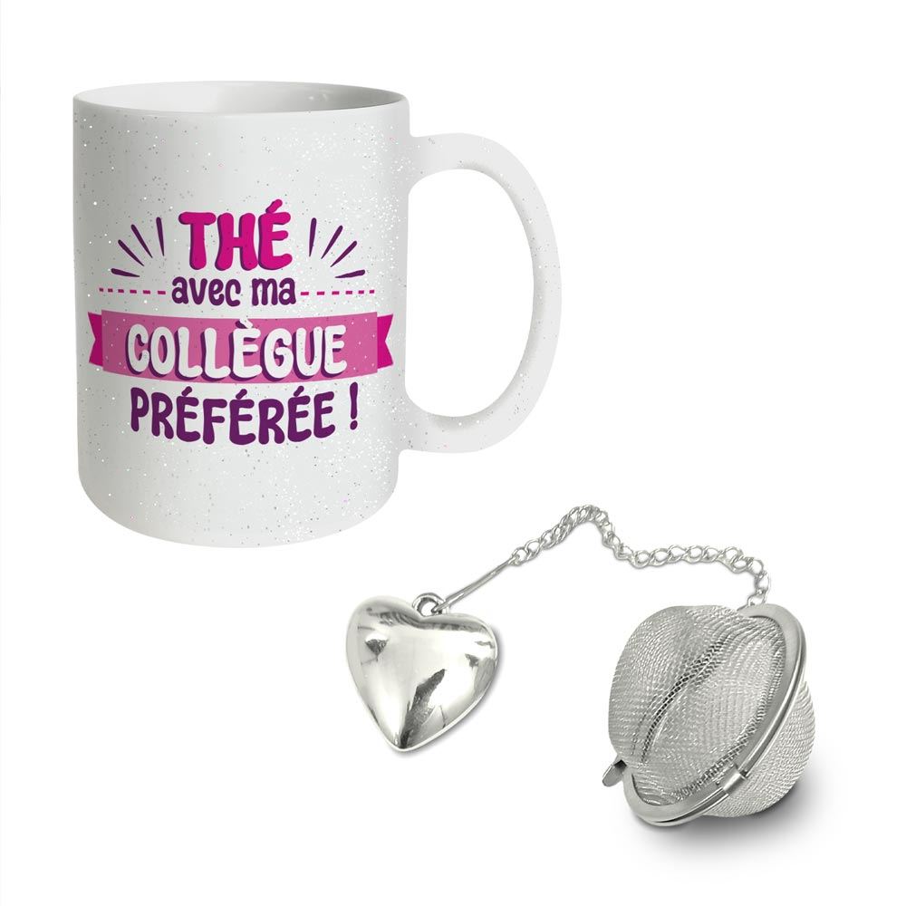 Coffret mug boule a the "collegue" a paillettes