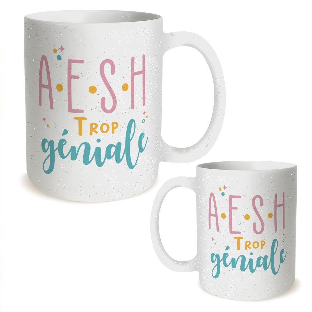 Mug a paillettes "a.e.s.h. trop geniale"
