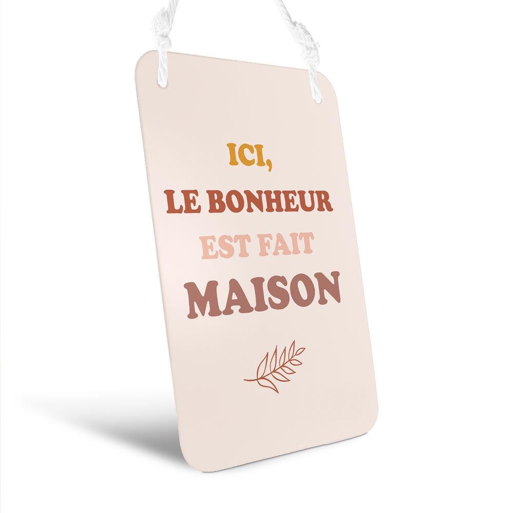 Plaque metal "bonheur maison" 14x20cms