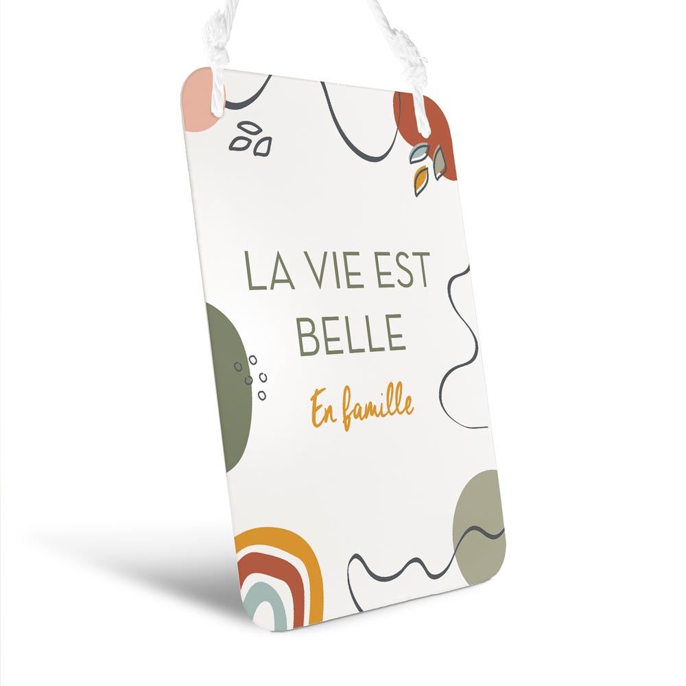 Plaque metal "la vie est belle" 14x20cms