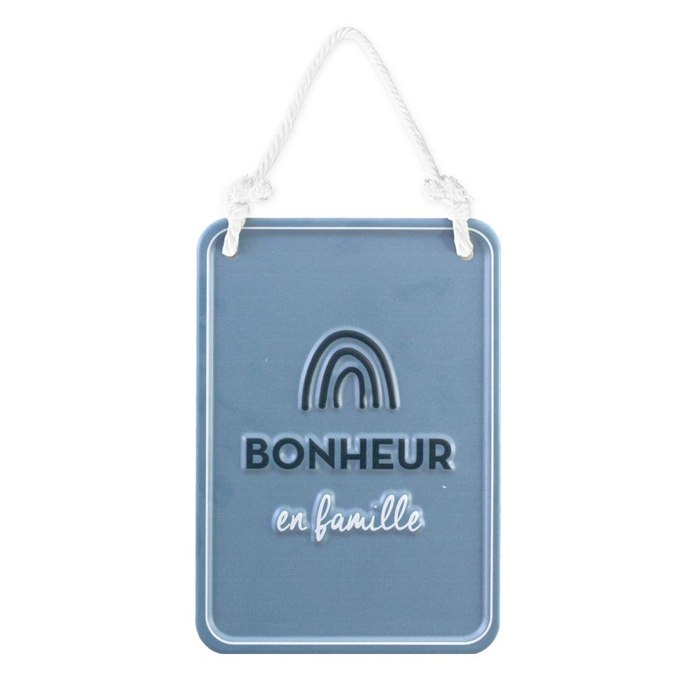 Plaque metal relief "bonheur" 14x20cms