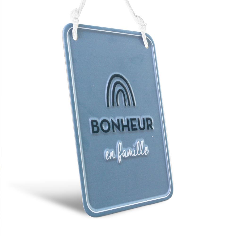 Plaque metal relief "bonheur" 14x20cms
