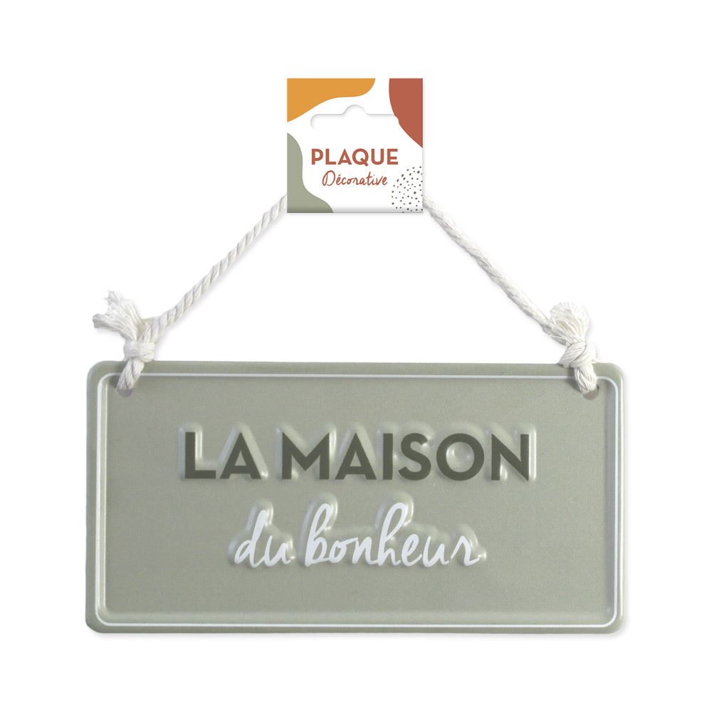 Plaque metal relief "maison du bonheur" 20x10cms