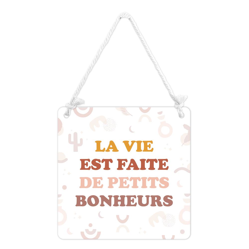 Plaque metal "petits bonheur" 20x20cms