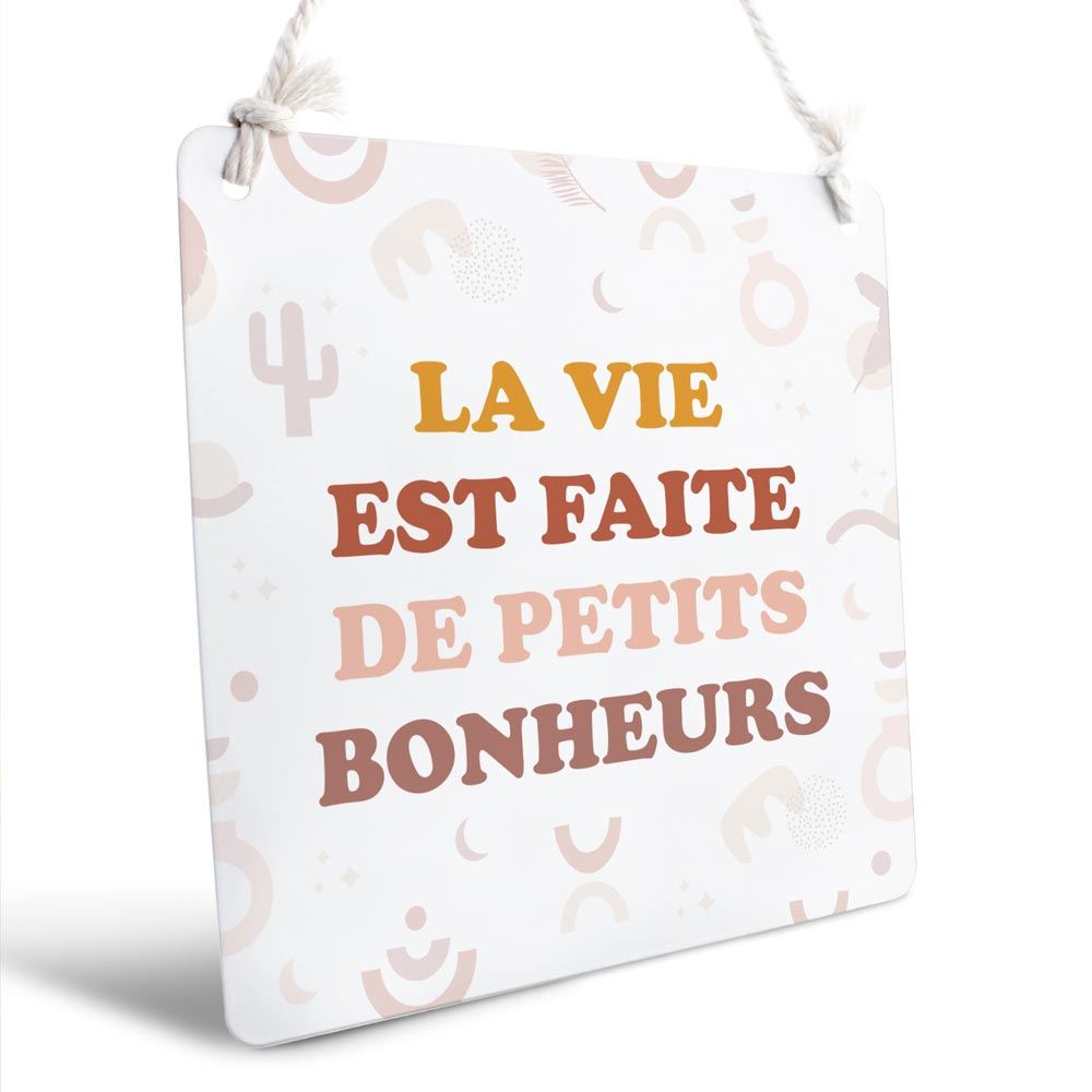 Plaque metal "petits bonheur" 20x20cms