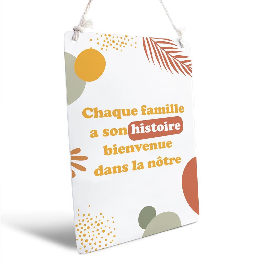 Plaque metal "chaque famille" 20x30cms