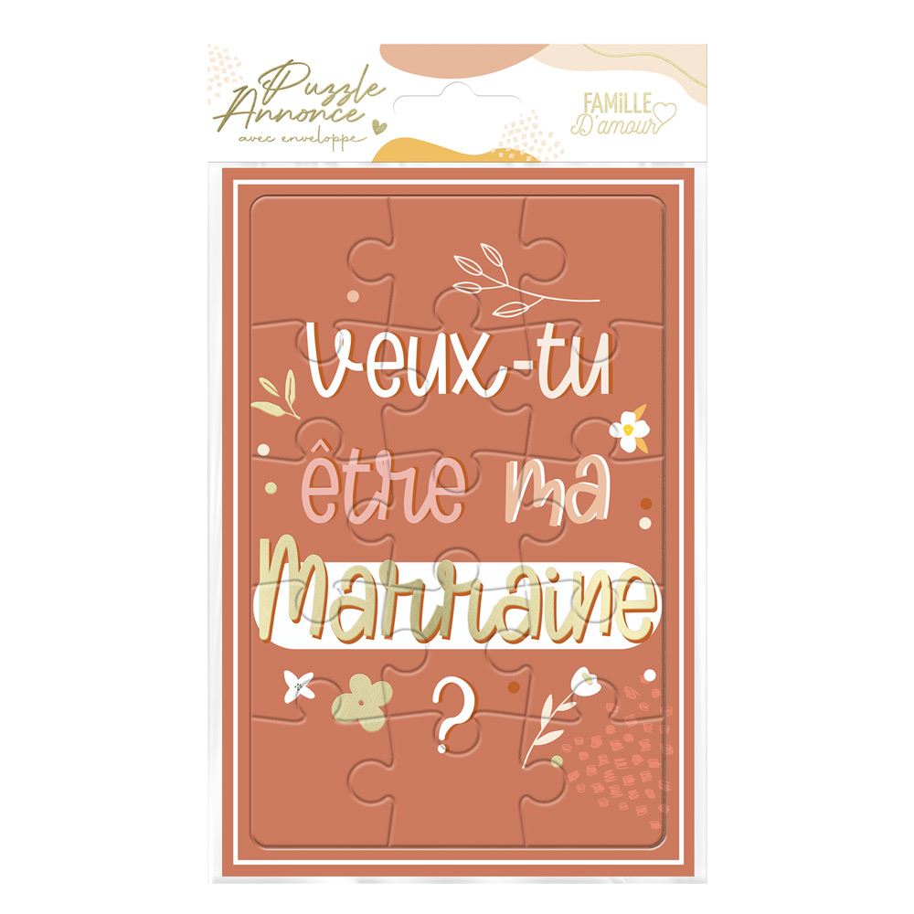 Carte puzzle annonce "etre ma marraine"
