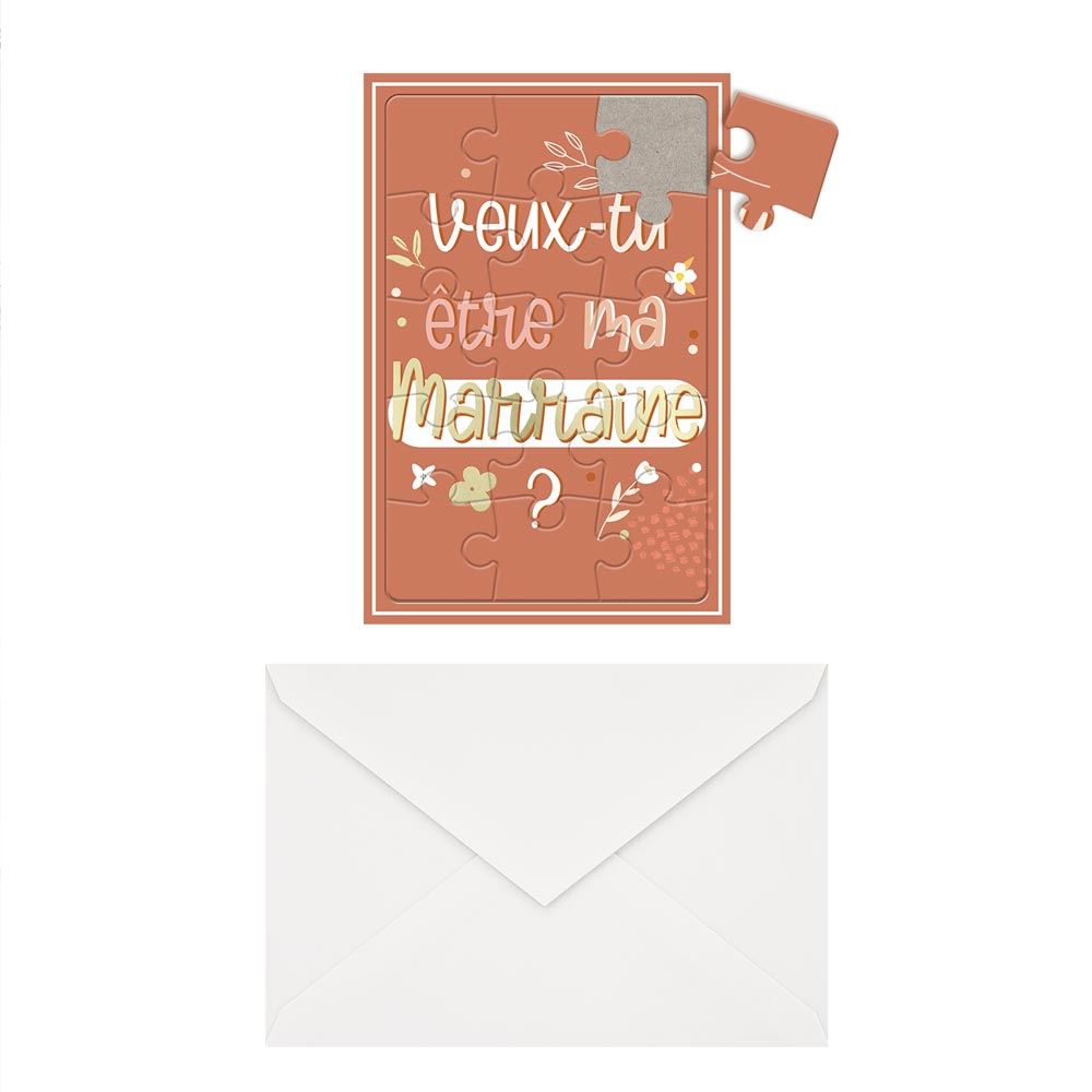Carte puzzle annonce "etre ma marraine"