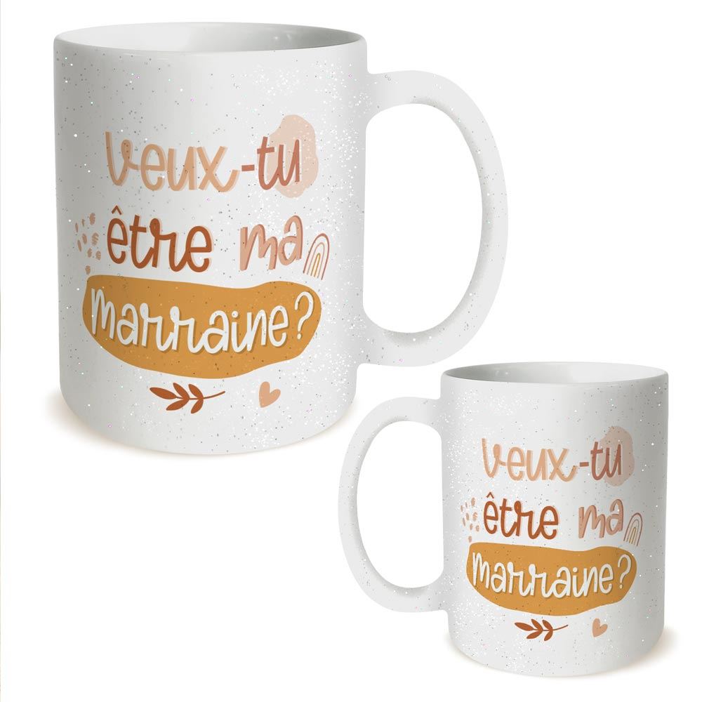 Mug a paillettes "veux-tu etre ma marraine"
