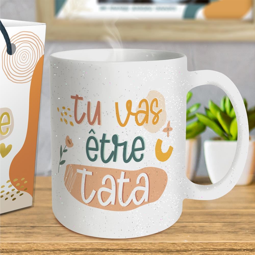 Mug a paillettes "tu vas etre tata"
