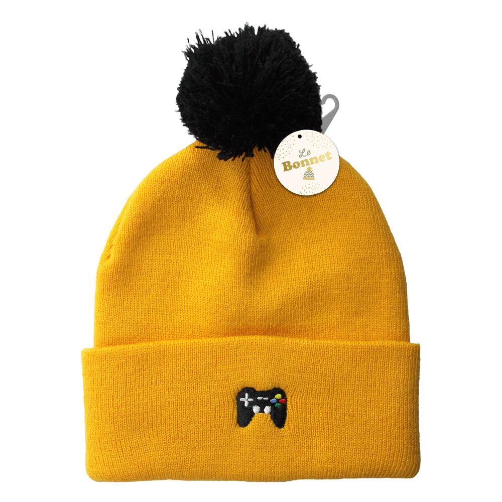Bonnet pompon brode manette jeu video