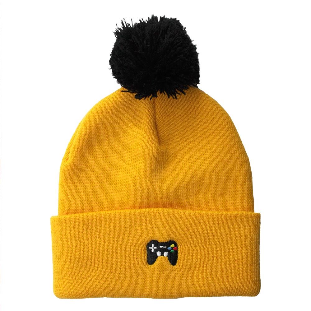 Bonnet pompon brode manette jeu video