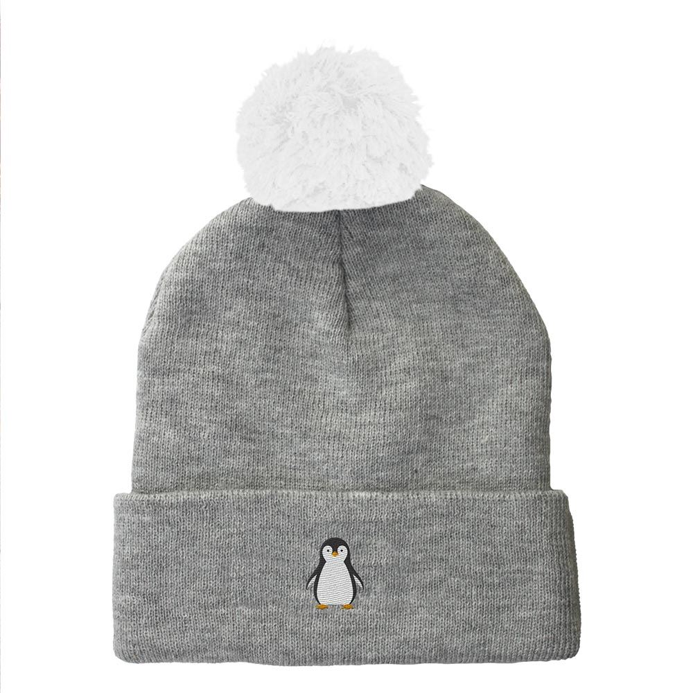Bonnet pompon brode pingouin