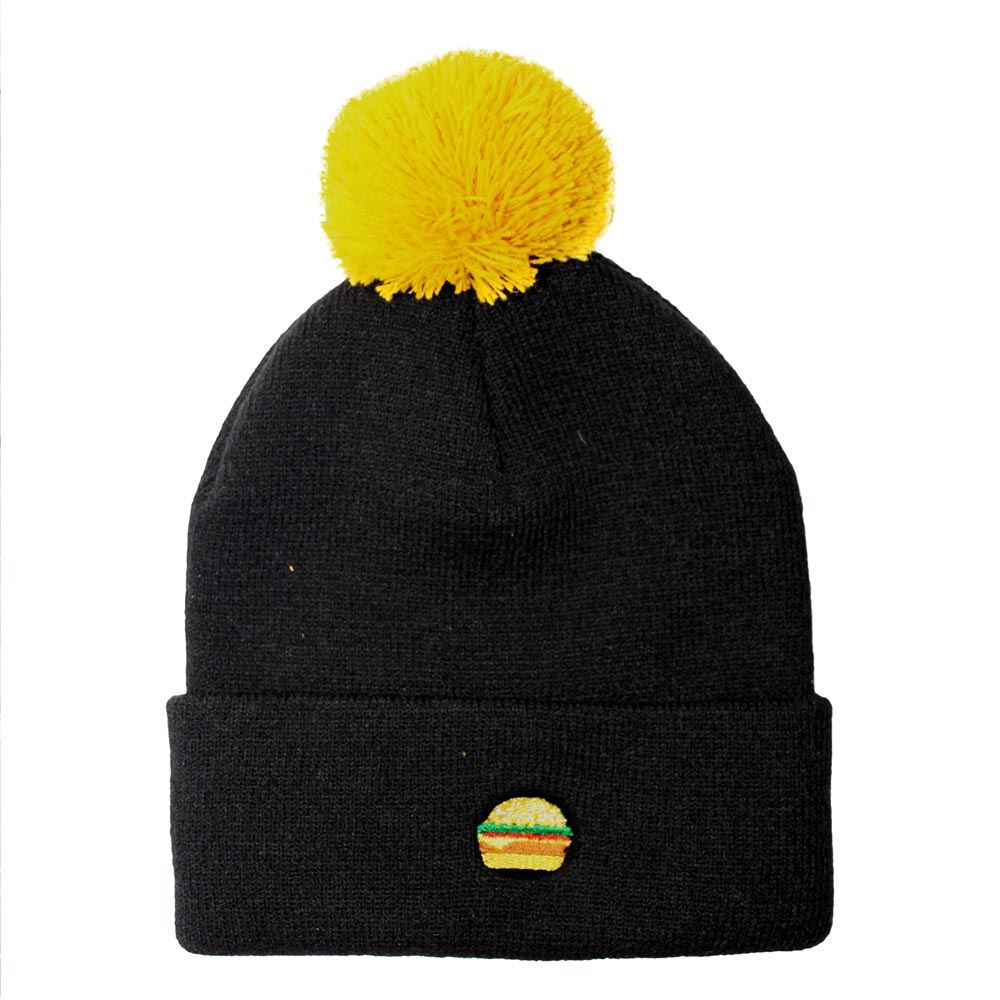 Bonnet pompon brode hamburger