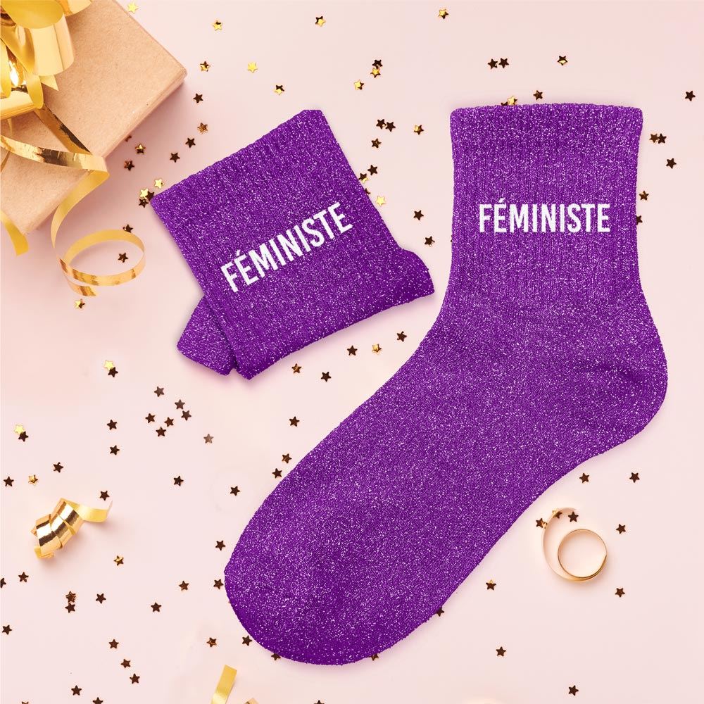 Chaussettes paillettes feministe