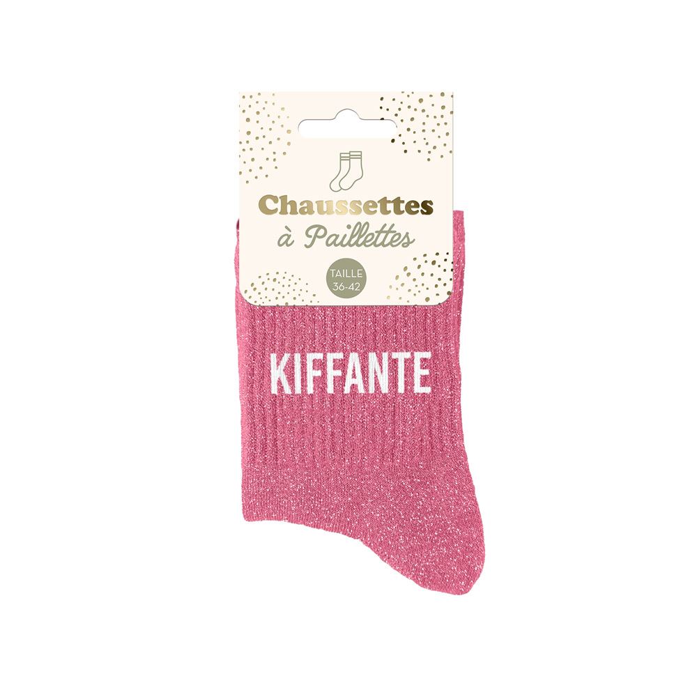 Chaussettes paillettes kiffante rose