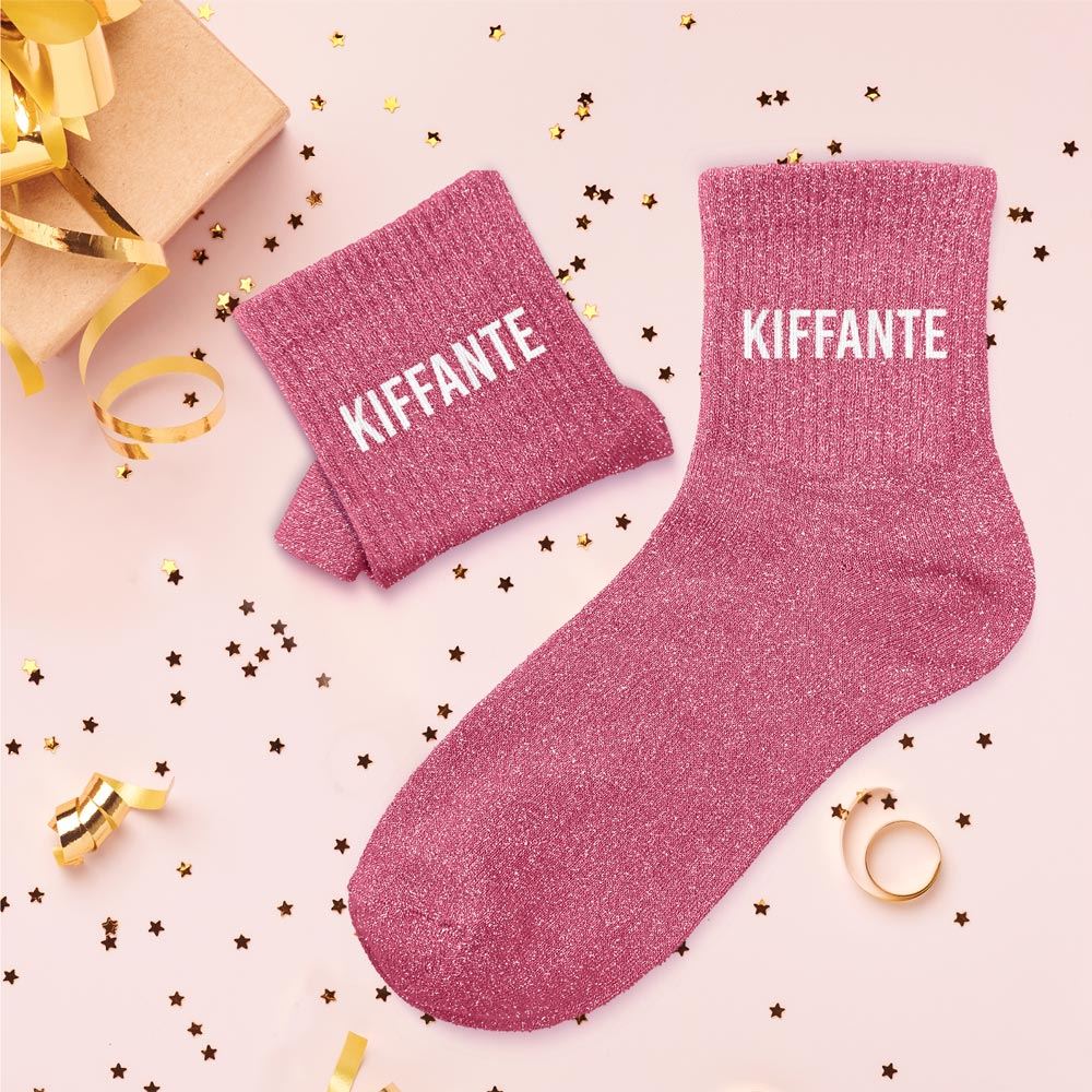 Chaussettes paillettes kiffante rose