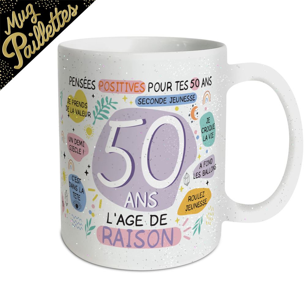 Mug a paillettes feminin 50ans
