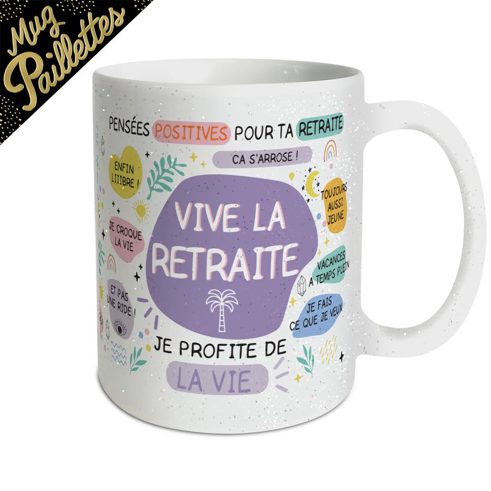 Mug a paillettes feminin retraite
