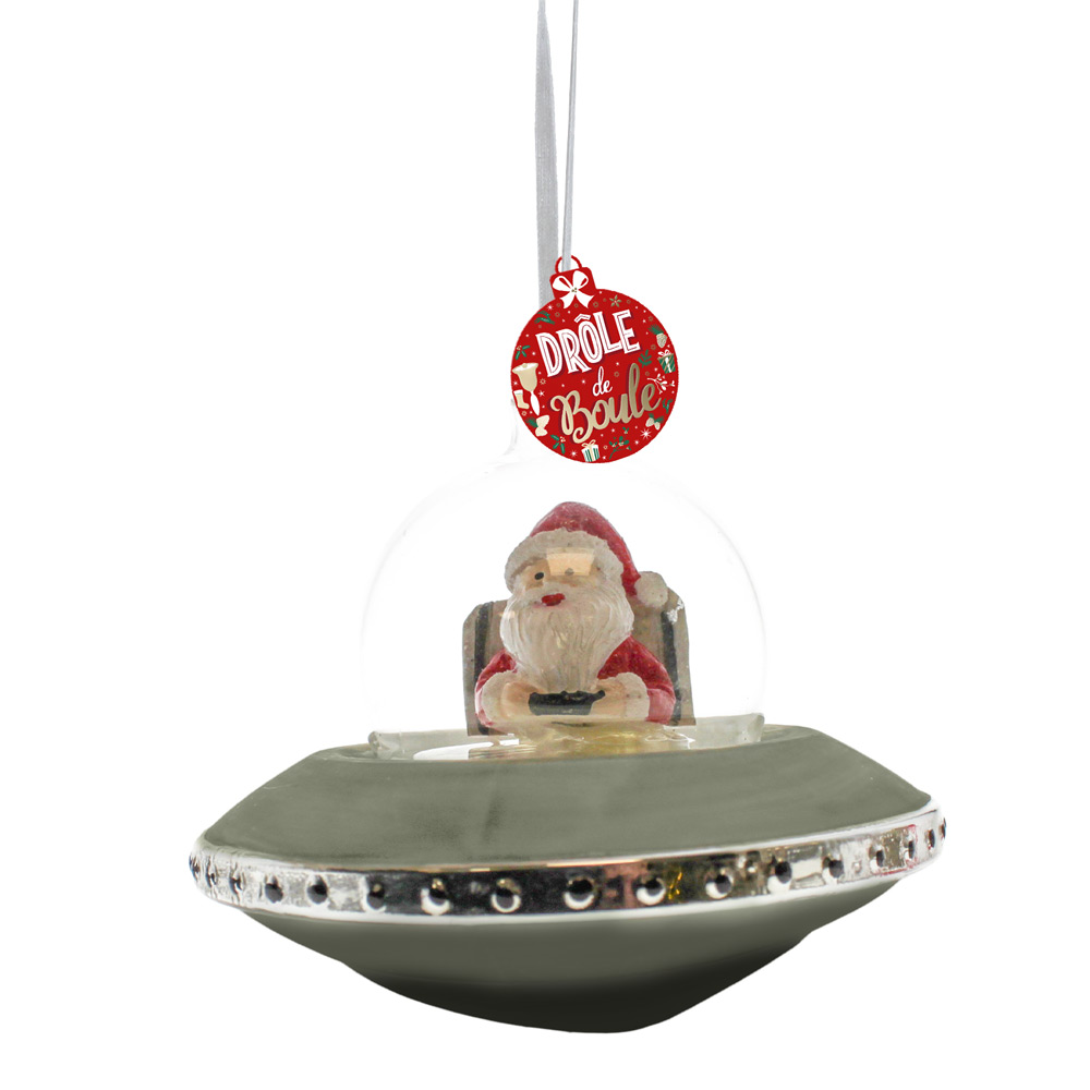 Boule noel pere noel soucoupe volante