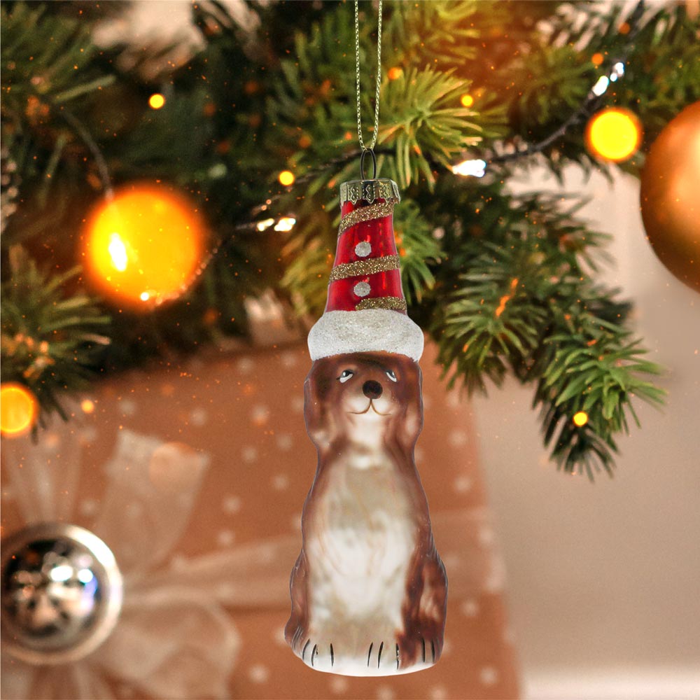 Boule noel chien chapeau