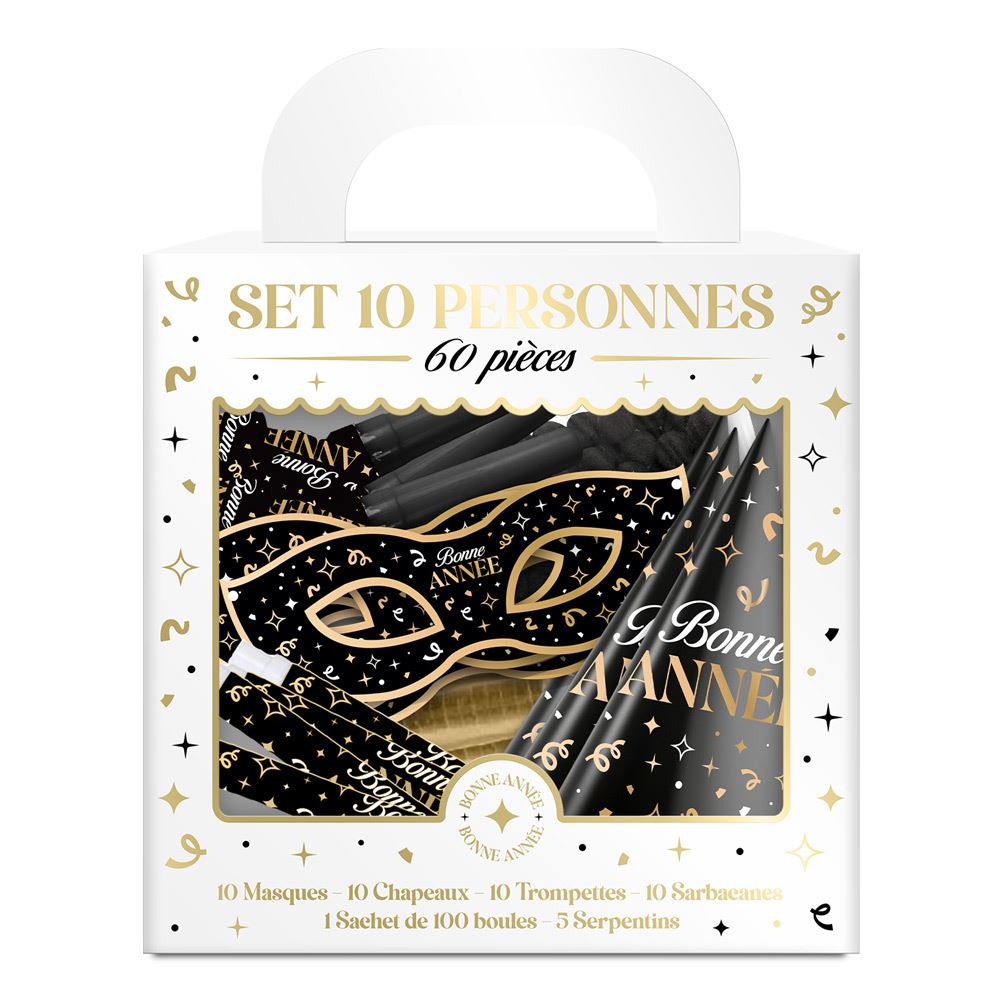 Set 10 personnes "bonne annee" 60pcs
