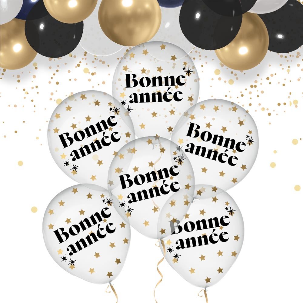 Sachet 6 ballons confettis bonne annee