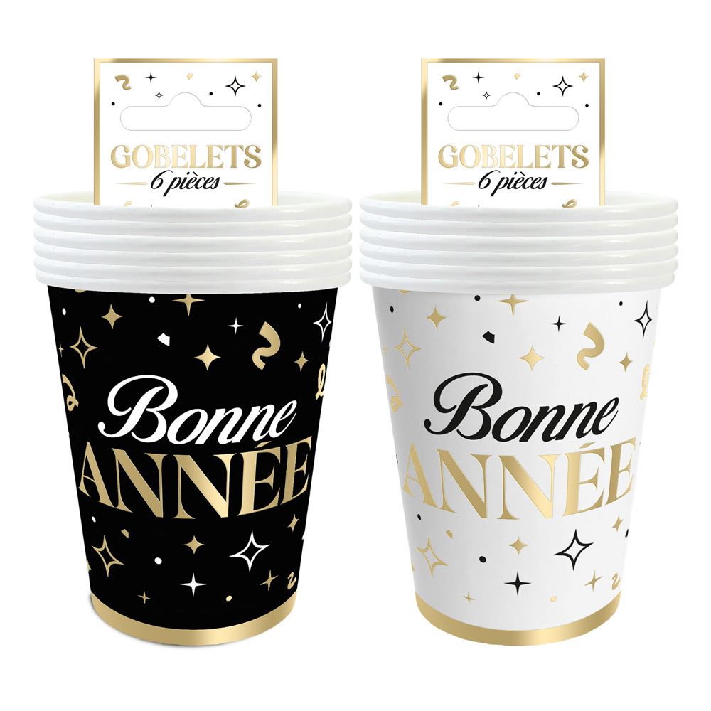 Pack 6 gobelets "bonne annee" 2mods /24pcs