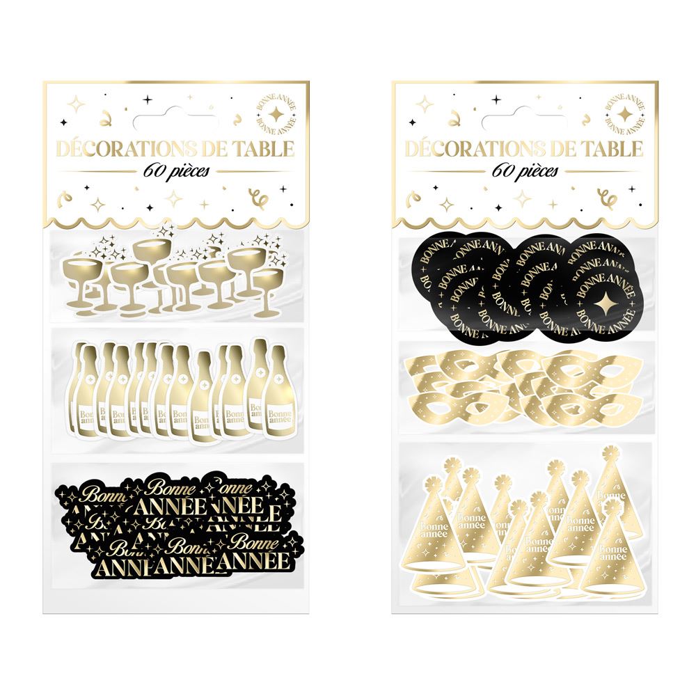 Sachet 60 deco de table "bonne annee" 2 mods /24pcs