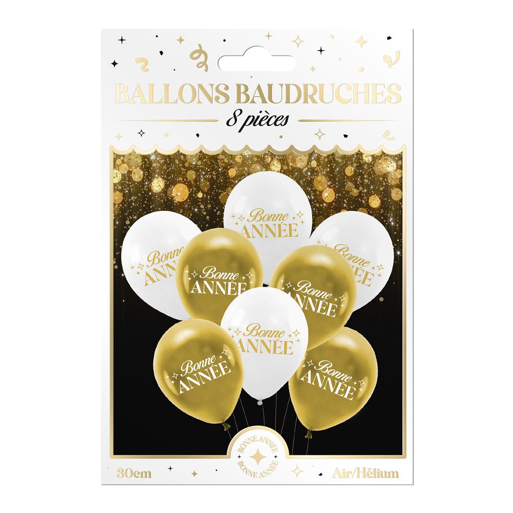 Sachet 8 ballons "bonne annee"