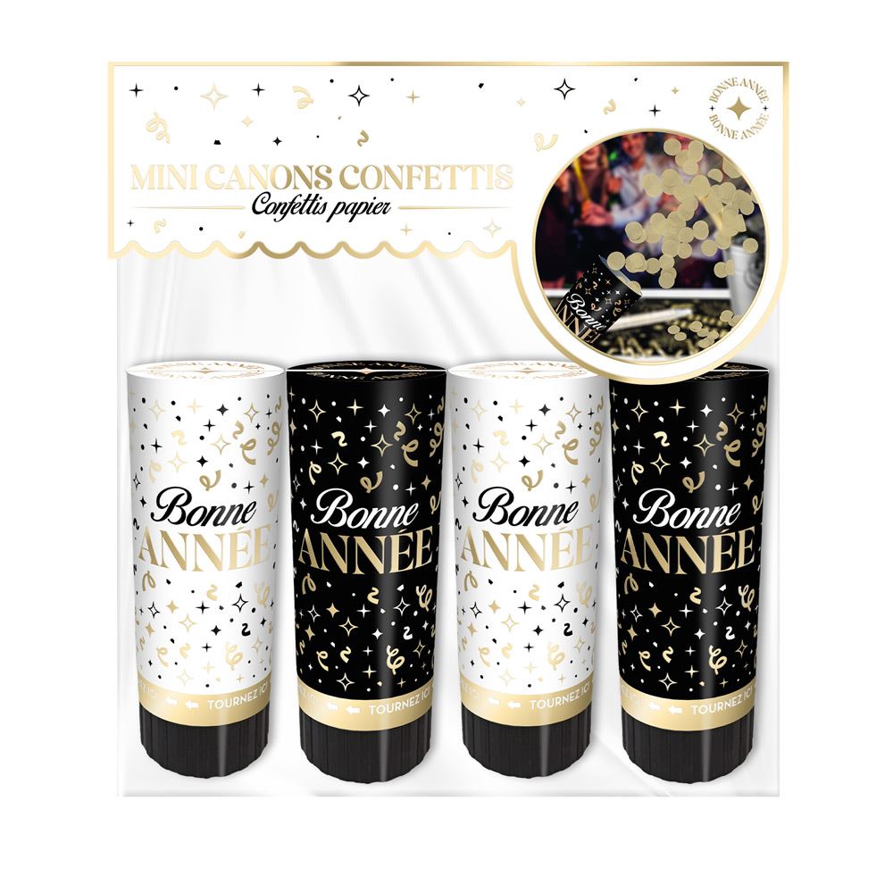 Sachet 4 mini canons confettis "bonne annee"