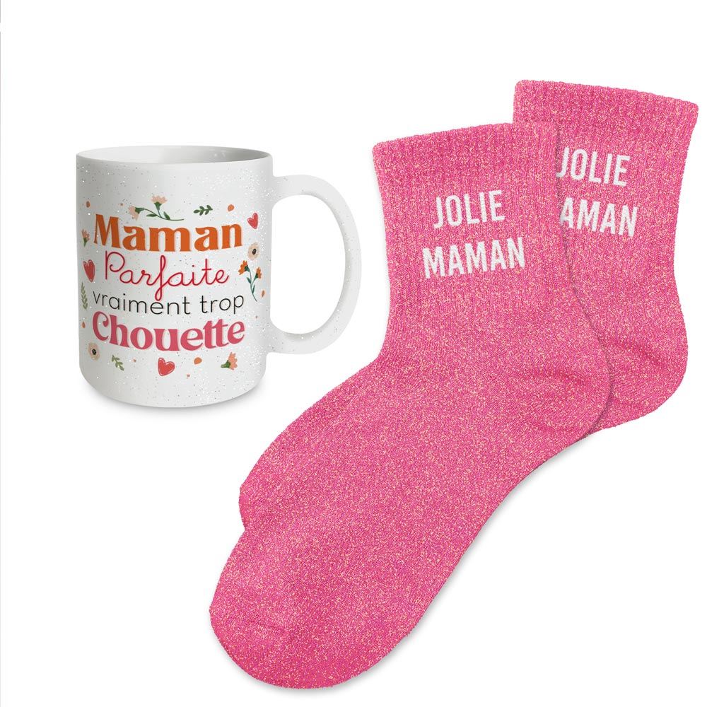 Coffret mug chaussettes paillettes affectif jolie maman