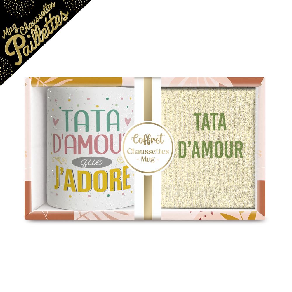 Coffret mug chaussettes paillettes affectif tata d amour