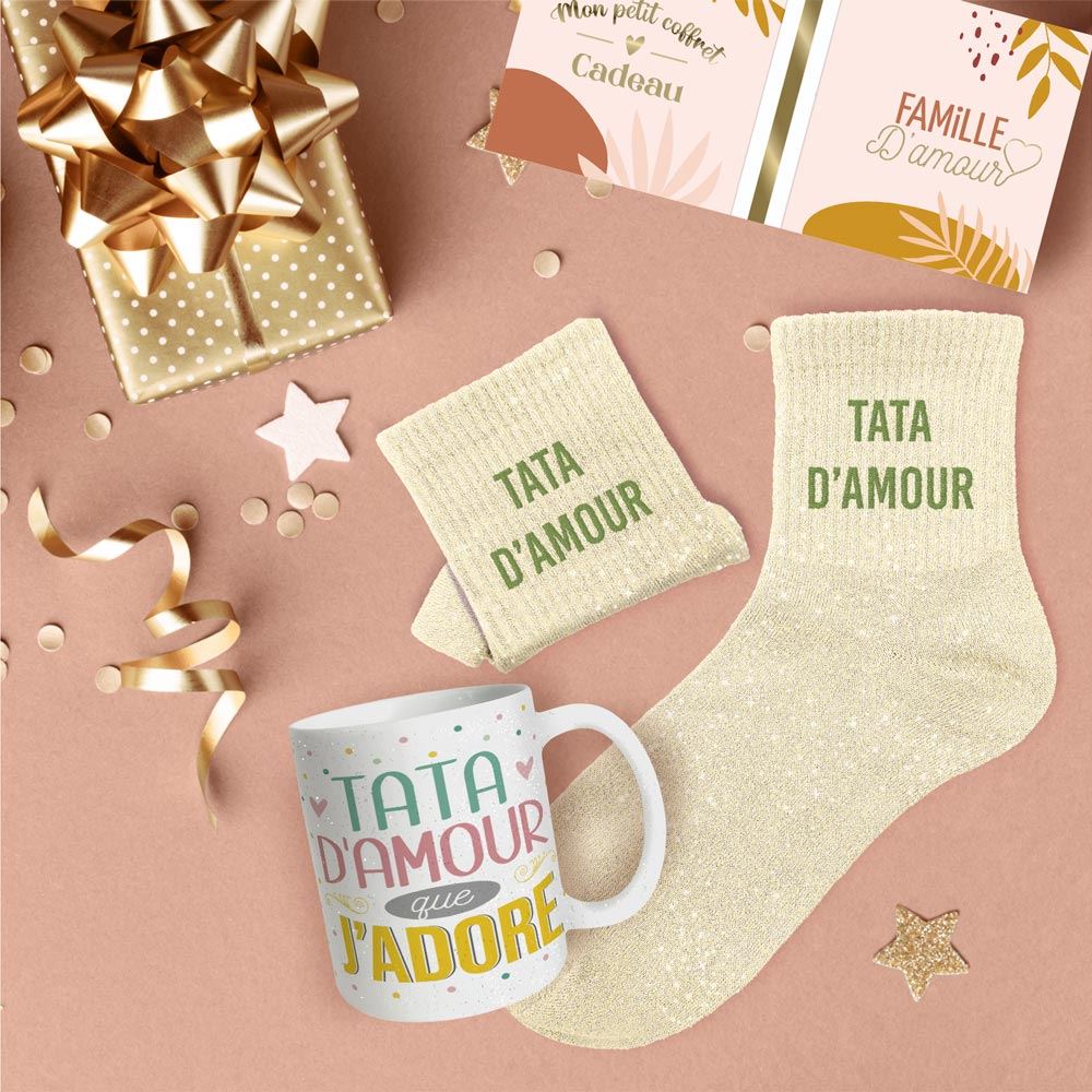 Coffret mug chaussettes paillettes affectif tata d amour