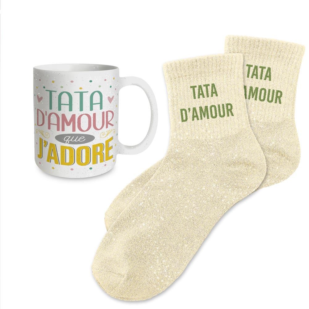 Coffret mug chaussettes paillettes affectif tata d amour