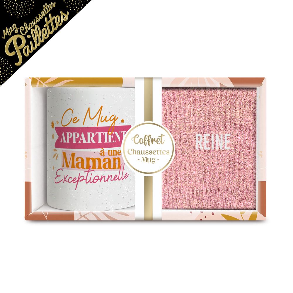 Coffret mug chaussettes paillettes affectif reine
