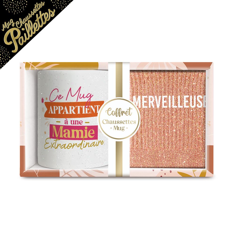 Coffret mug chaussettes paillettes affectif merveilleuse
