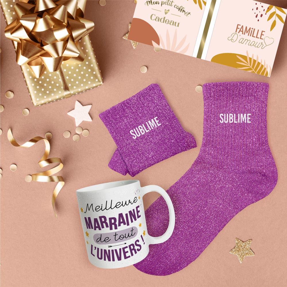 Coffret mug chaussettes paillettes affectif sublime
