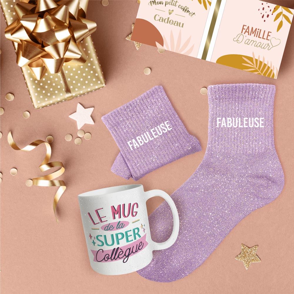 Coffret mug chaussettes paillettes affectif fabuleuse
