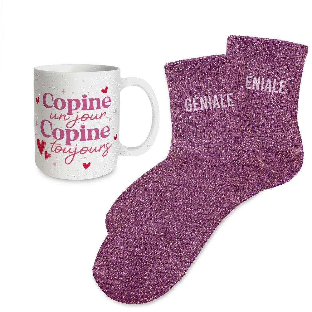 Coffret mug chaussettes paillettes affectif geniale
