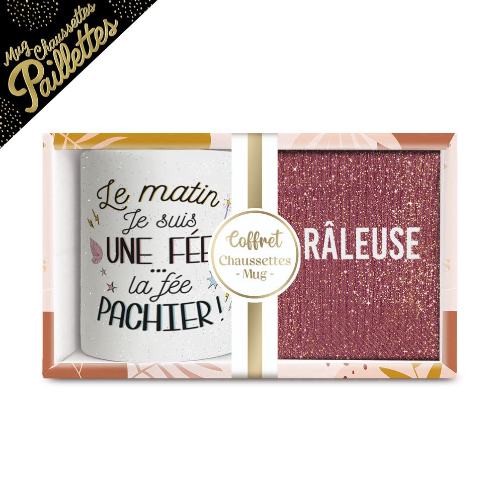 Coffret mug chaussettes paillettes affectif raleuse
