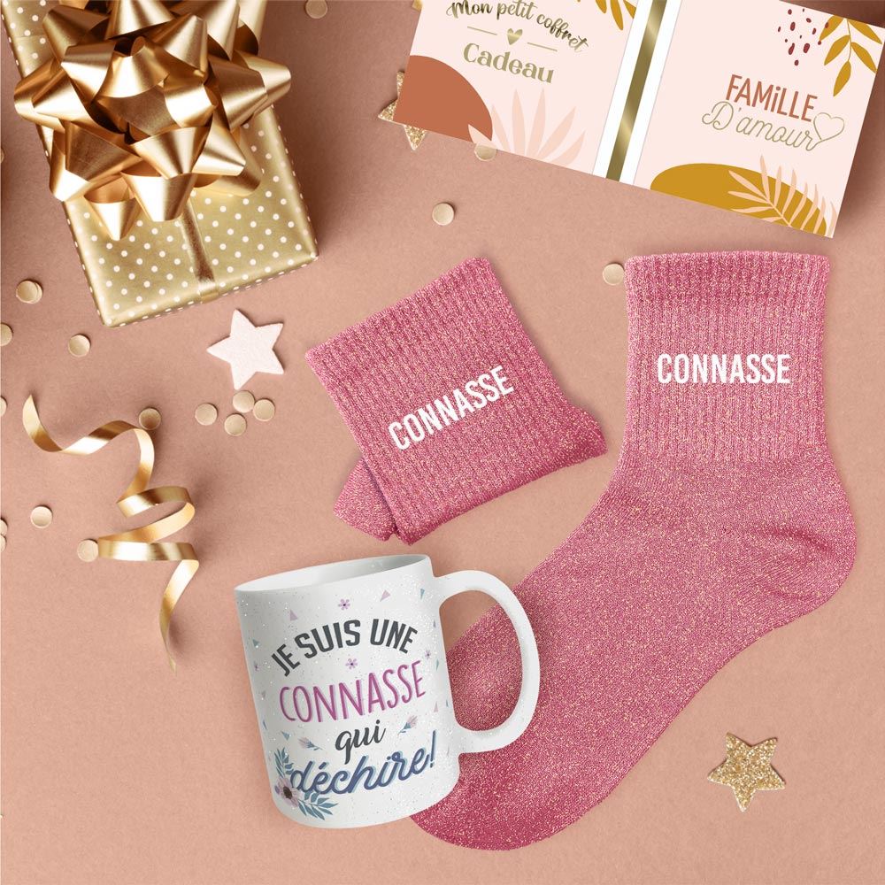 Coffret mug chaussettes paillettes affectif connasse
