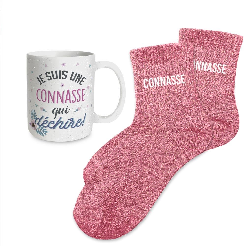 Coffret mug chaussettes paillettes affectif connasse
