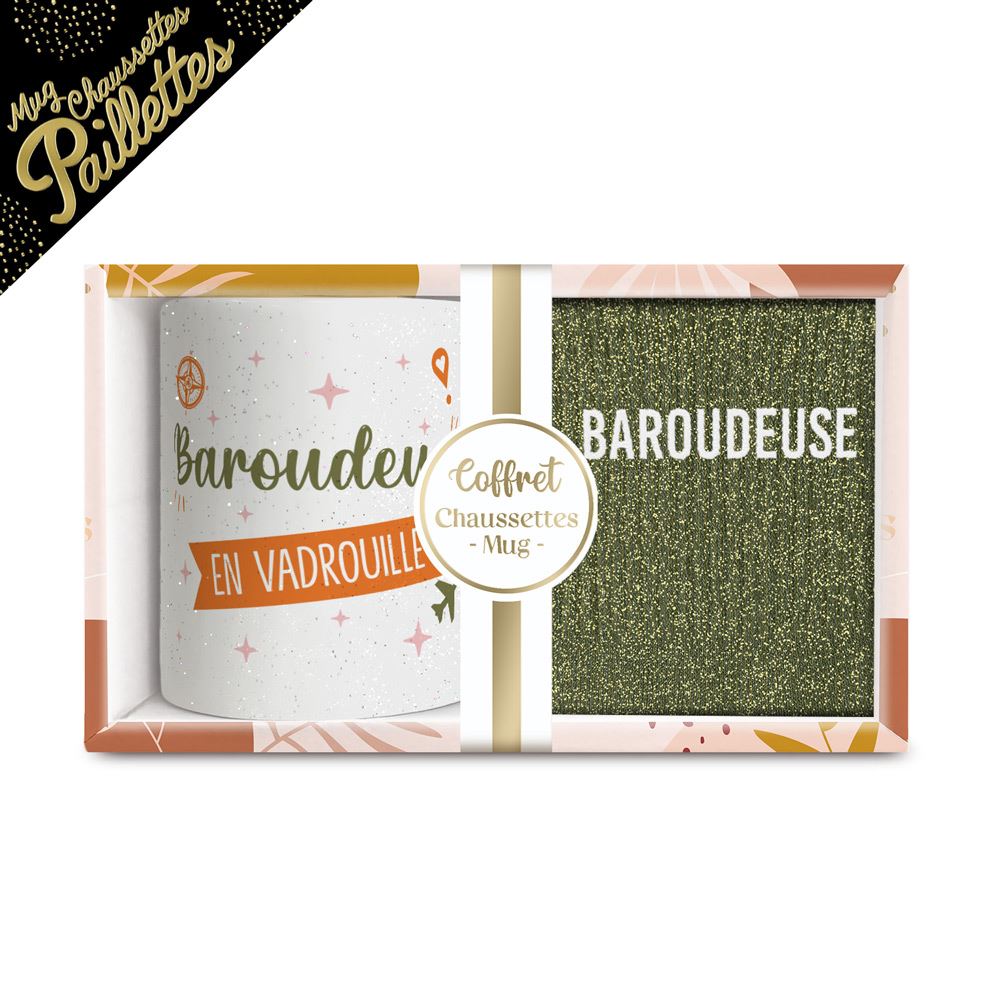 Coffret mug chaussettes paillettes baroudeuse
