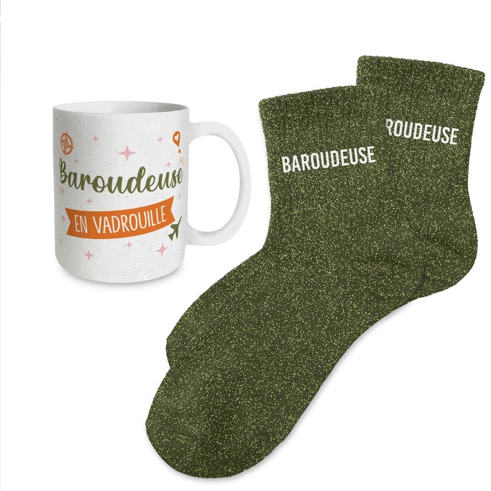 Coffret mug chaussettes paillettes baroudeuse
