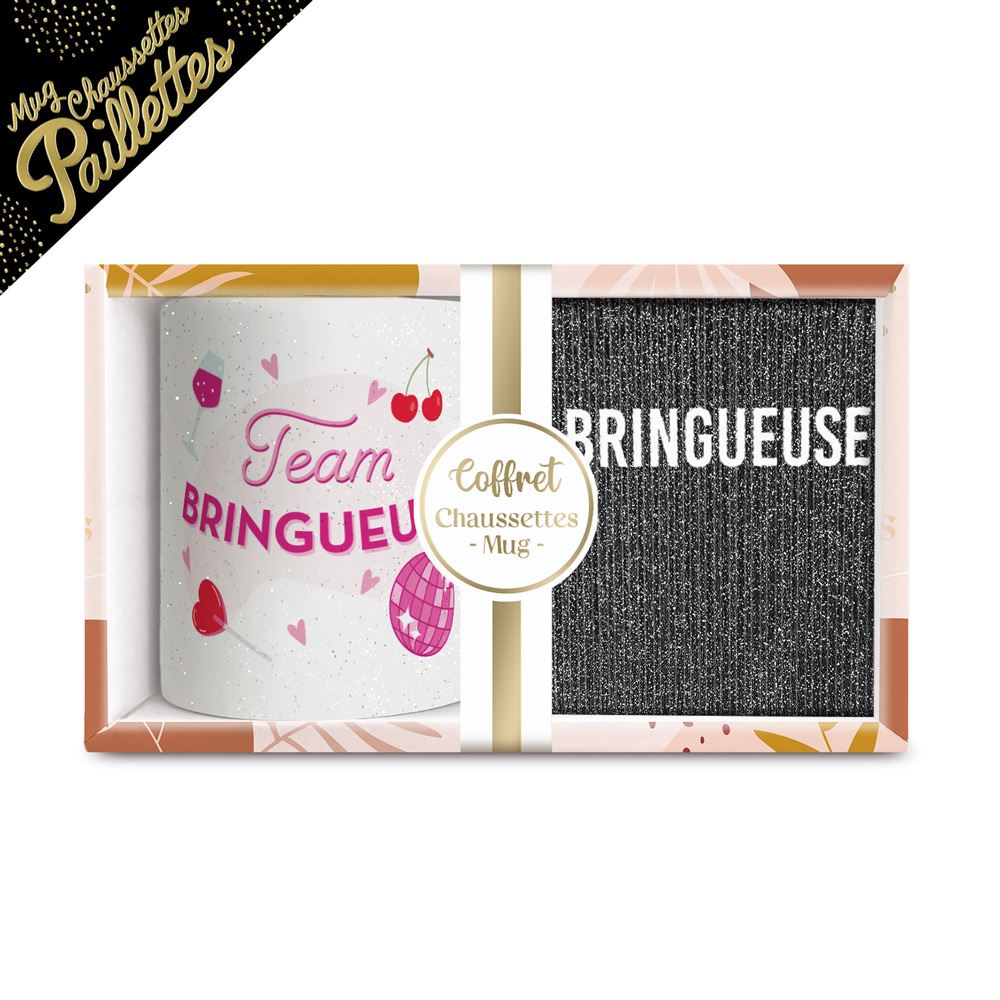 Coffret mug chaussettes paillettes bringueuse
