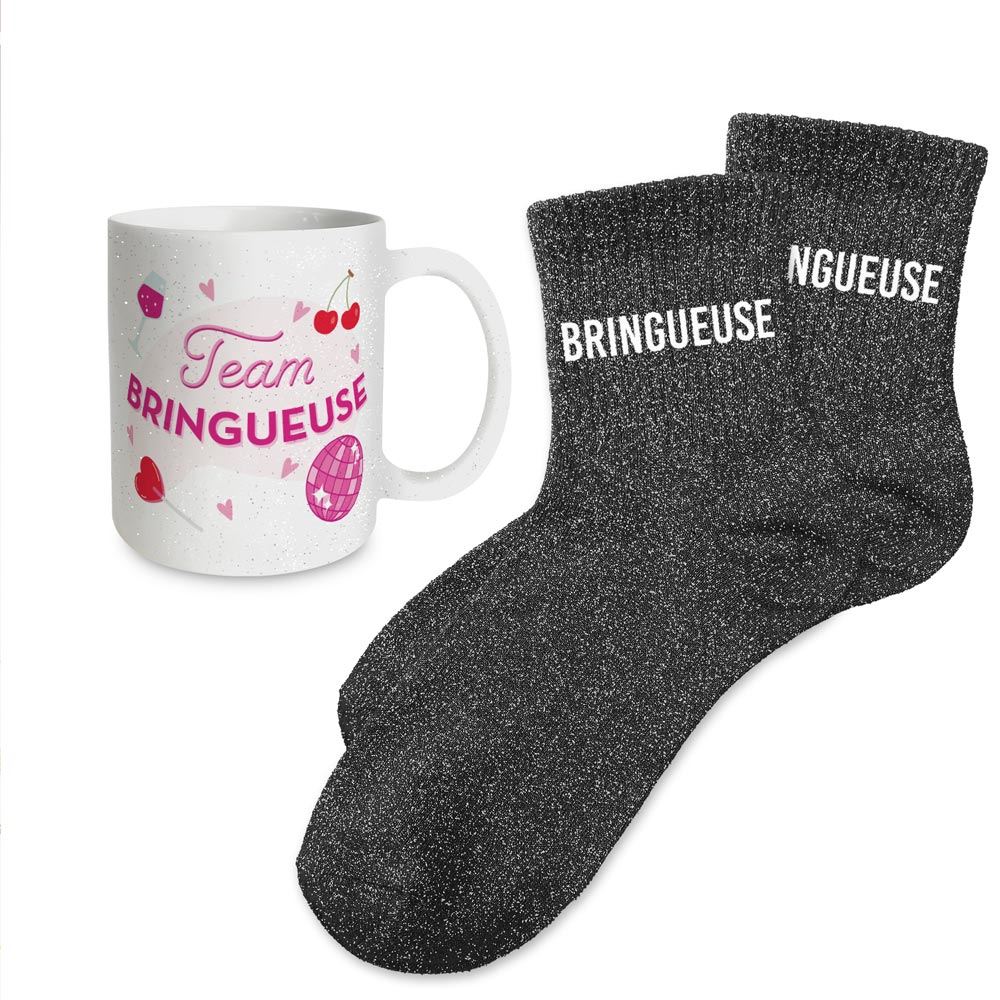 Coffret mug chaussettes paillettes bringueuse
