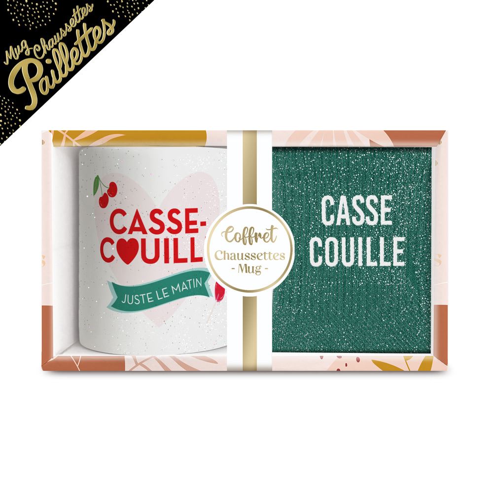 Coffret mug chaussettes paillettes casse couille
