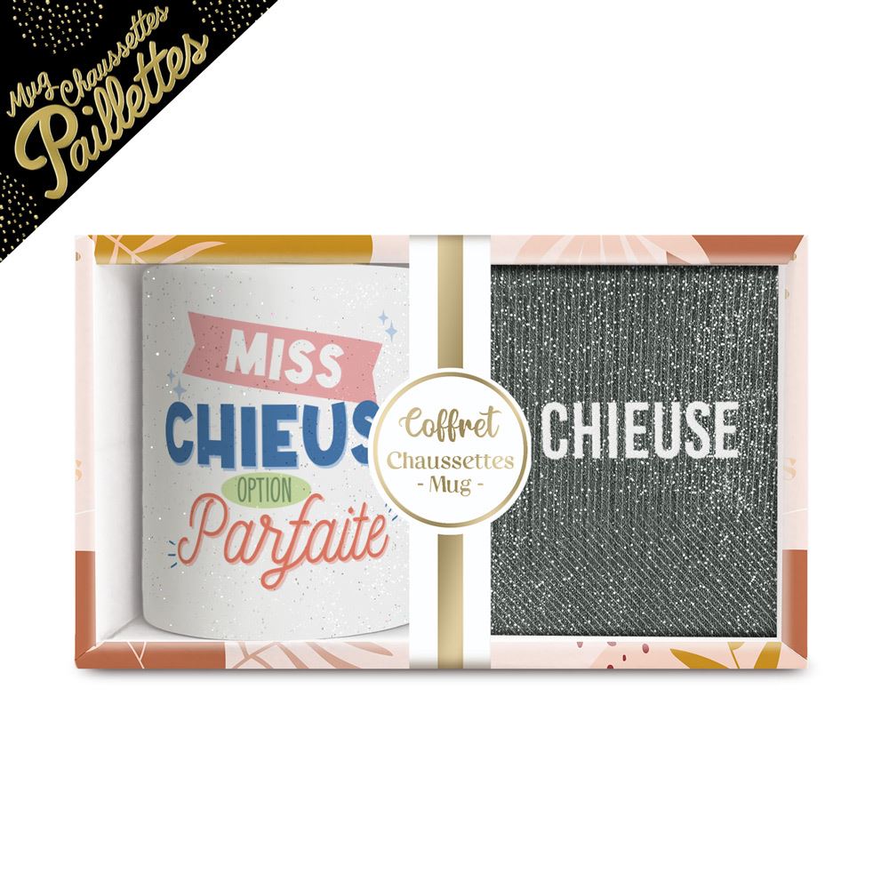 Coffret mug chaussettes paillettes chieuse
