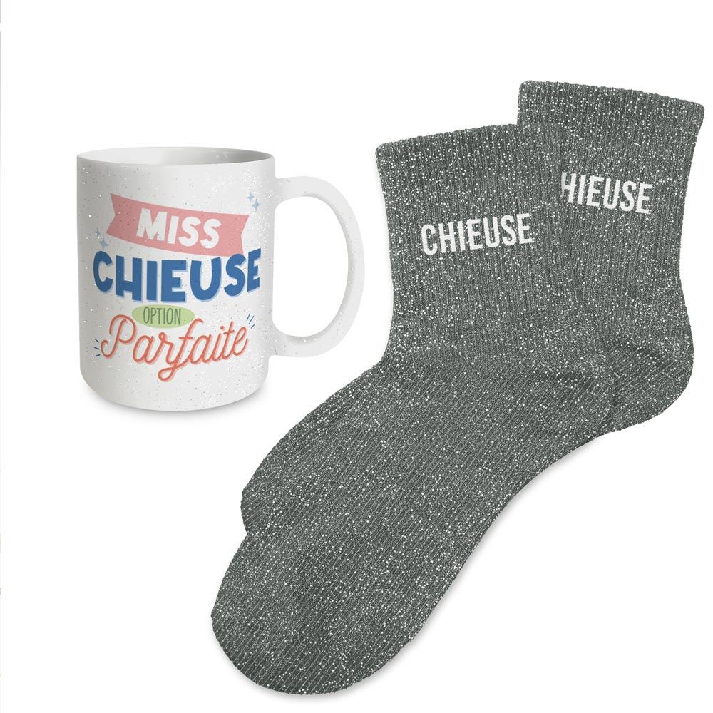 Coffret mug chaussettes paillettes chieuse
